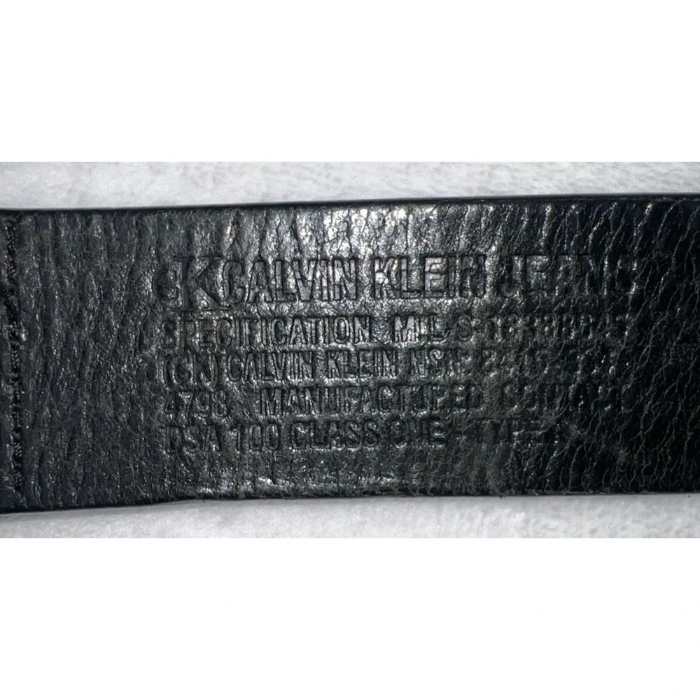 Calvin Klein Jeans Belt Mens 38.5 Black Leather Double Prong Silver Toned Preppy